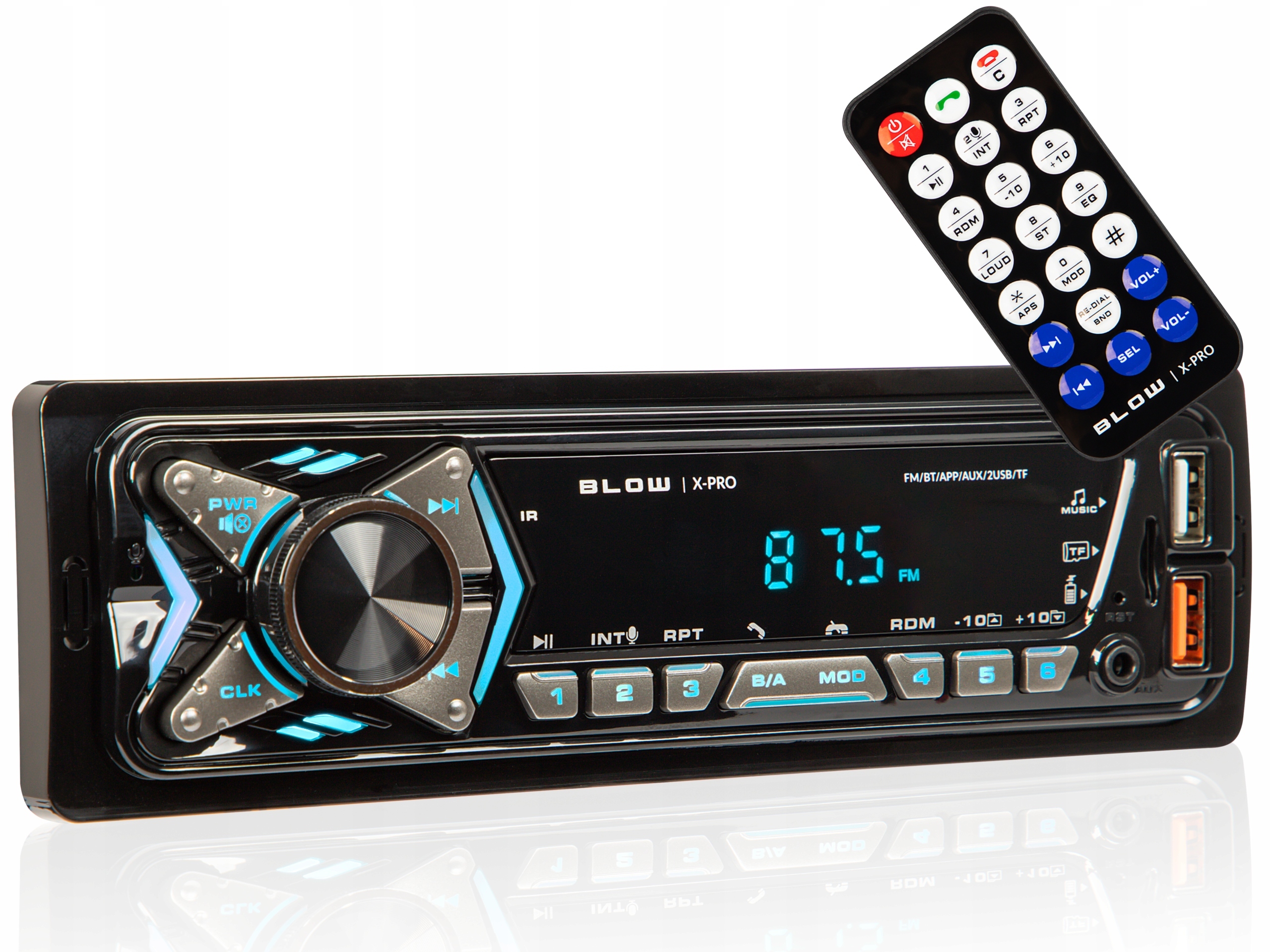 RÁDIO SAMOCHODOWE BLUETOOTH 1-DIN USB AUX SD PILOT